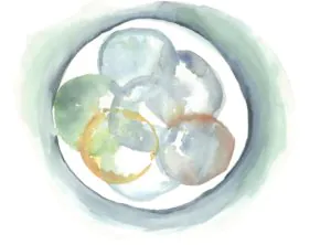 A round watercolor painting featuring overlapping circles in soft pastel colors, creating a serene and abstract composition.