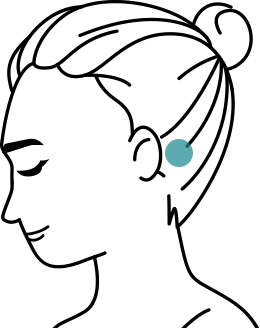 A minimalist outline of a woman's face in profile with a teal earring.