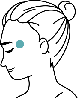 A minimalist outline of a profile view of a woman with a turquoise dot representing the eye.